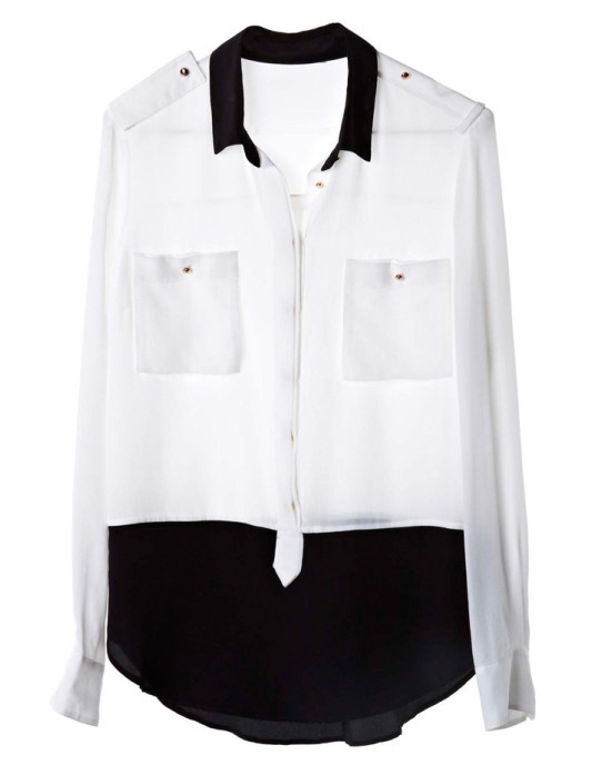 Black trim double pocket women shirt